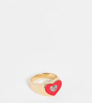 Массивное кольцо с ярко-розовым эмалированным сердечком -Розовый цвет DesignB London Curve