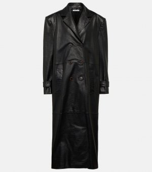 Кожаное пальто оверсайз с тиснением, черный Alessandra Rich