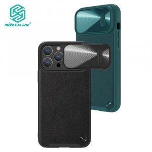 Роскошный кожаный чехол Nillkin CamShield S для iPhone 14 Pro, телефона, слайдер камеры из сплава, противоударная задняя крышка