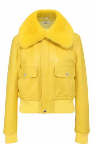 Кожаная куртка на молнии с воротником из меха лисы Givenchy. Цвет: желтый