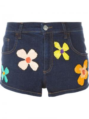 Floral sequinned denim shorts Au Jour Le. Цвет: синий