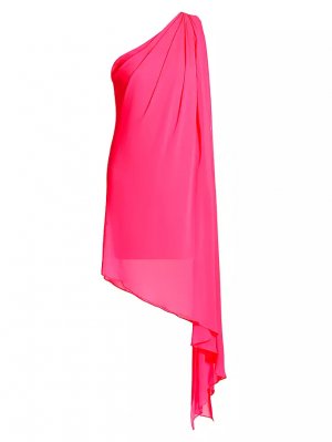 Шифоновое коктейльное платье Mira с драпировкой , неоновый розовый Halston