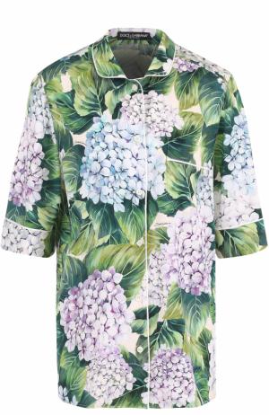 Шелковая блуза в пижамном стиле с цветочным принтом Dolce & Gabbana. Цвет: зеленый