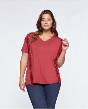 Женская футболка с короткими рукавами и бахромой, красный Fiorella Rubino. Цвет: красный
