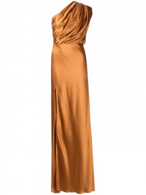 Шелковое платье асимметричного кроя со сборками Michelle Mason. Цвет: коричневый