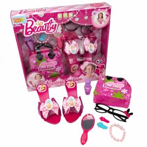 Комплект игрушек-украшений Детский игровой набор Модницы - Принцессы с туфлями для девочки, сумка, зеркало, браслет, заколки волос, V755-4, розовый Zhorya. Цвет: розовый