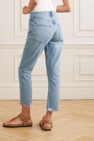 Укороченные прямые джинсы Riley с завышенной талией и потертостями, деним AGOLDE
