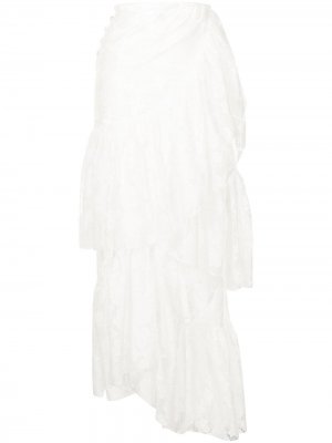 Кружевная юбка макси с оборками yuhan wang. Цвет: белый