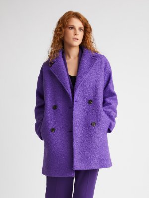 Укороченное пальто из ткани букле без утеплителя на пуговицах zolla. Цвет: сливовый