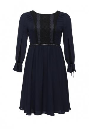 Платье LOST INK CURVE FIT & FLARE DRESS WITH LACE PANEL. Цвет: синий
