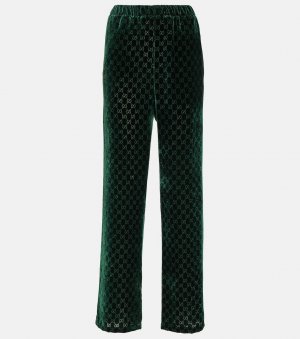 Прямые брюки из бархата с узором gg и деворе , зеленый Gucci