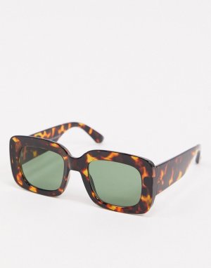 Квадратные солнцезащитные очки в черепаховой оправе -Коричневый New Look