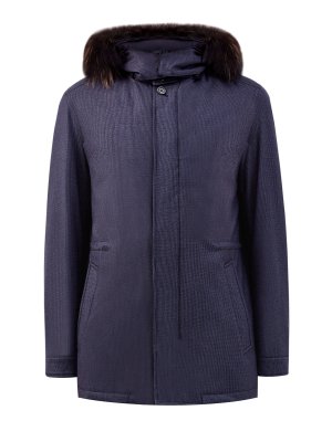 Шерстяная куртка с отделкой из меха енота CANALI. Цвет: синий