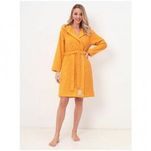 Халат укороченный, длинный рукав, банный, пояс, капюшон, карманы, размер 46-48, желтый Luisa Moretti. Цвет: желтый