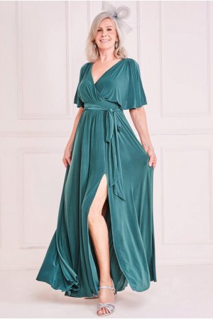 Платье макси с короткими рукавами и запахом , зеленый Goddiva