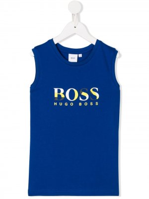 Топ без рукавов с логотипом BOSS Kidswear. Цвет: синий