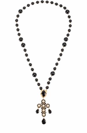 Ожерелье с подвеской-крестом кристаллами Dolce & Gabbana. Цвет: черный