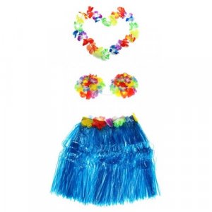 Набор гавайское ожерелье 96 см, лиф Лилия лифчик из цветов, юбка голубая 40 см Happy Pirate. Цвет: синий/голубой/оранжевый