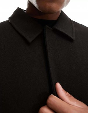 Черное объемное шерстяное пальто без подкладки ASOS. Цвет: черный
