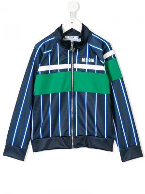 Полосатая спортивная куртка с логотипом Msgm Kids. Цвет: синий
