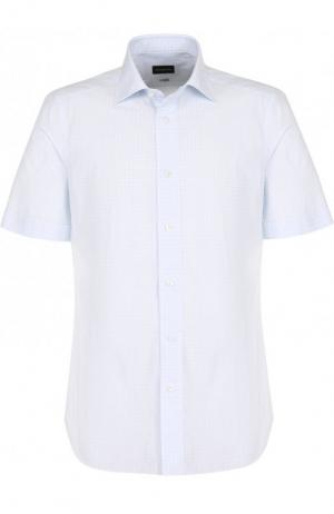 Хлопковая сорочка с короткими рукавами Ermenegildo Zegna. Цвет: голубой