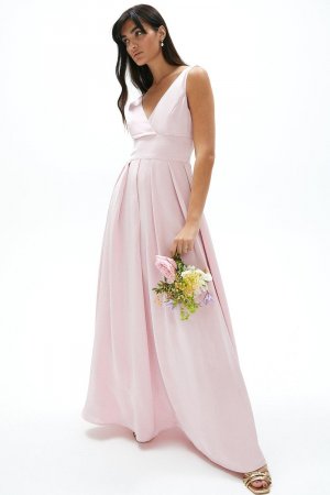Атласное платье макси для подружки невесты с пышной юбкой, розовый Coast
