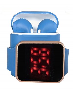 Унисекс светодиодные сенсорные часы и беспроводные наушники с портативным чехлом для зарядки , синий Ztech