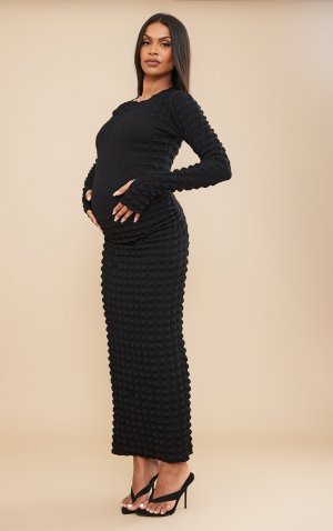 Черное фактурное платье мидакси для беременных PrettyLittleThing