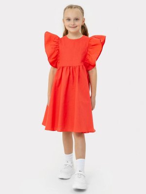 Платье для девочек в красном оттенке с декоративными рукавами Mark Formelle. Цвет: коралловый