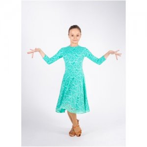Платье для бальных танцев детское с гипюром р. 34 мята ИП Вопилов А.. Цвет: голубой
