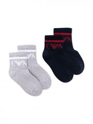 Комплект из двух пар носков с логотипом Emporio Armani Kids. Цвет: синий