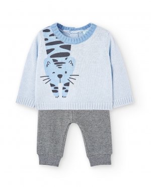 Комплект для мальчика из вязаного свитера и плюшевых штанишек , светло-синий Boboli