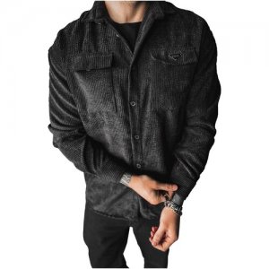 Рубашка мужская теплая оверсайз длинный рукав вельветовая черная 6464M BANDA. Цвет: черный