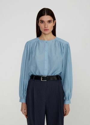Блузка со сборкой  [Голубой, L] NICEONE. Цвет: голубой