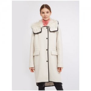 Пальто ассиметричного кроя с меховым капюшоном RU 46 / EU 40 M Pinko. Цвет: серый
