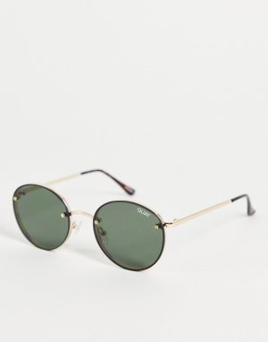 Круглые солнцезащитные очки с золотистой оправой и зелеными стеклами в стиле унисекс Quay Farrah-Золотистый Australia