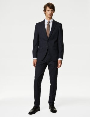 Пиджак приталенного кроя с фактурной эластичной тканью , темно-синий Marks & Spencer