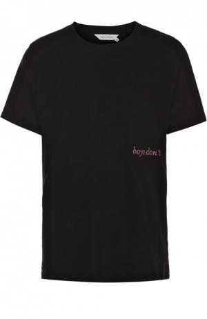 Хлопковая футболка с контрастной вышивкой Elevenparis. Цвет: черный