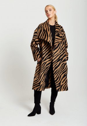 Коричнево-черное длинное пальто с принтом зебры , коричневый Liquorish