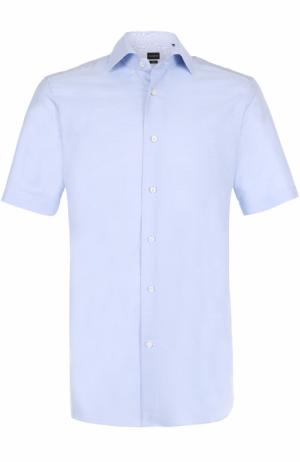Хлопковая сорочка с короткими рукавами Ermenegildo Zegna. Цвет: светло-голубой