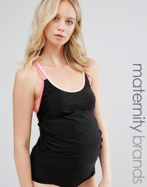 Танкини-топ для беременных с перекрестными бретельками сзади New Look Maternity. Цвет: черный