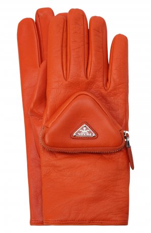 Кожаные перчатки Prada. Цвет: оранжевый