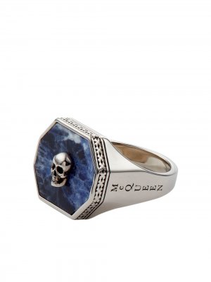 Серебряный перстень с декором Skull Alexander McQueen. Цвет: синий