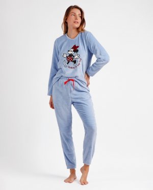 Теплая женская пижама с длинными рукавами синего цвета , синий Disney