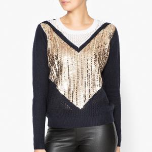 Пуловер трикотажный блестящий Эксклюзив Brand Boutique MANOUSH. Цвет: темно-синий/экрю