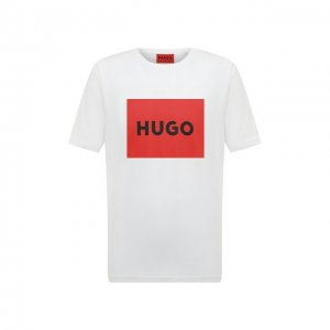 Хлопковая футболка HUGO. Цвет: белый