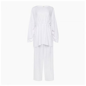 Костюм , туника и брюки, повседневный стиль, прямой силуэт, размер 50, белый Minaku. Цвет: белый