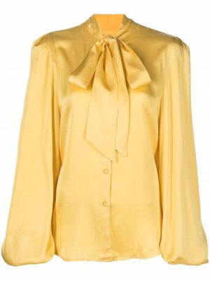 Атласная блузка с бантом Sara Battaglia. Цвет: желтый