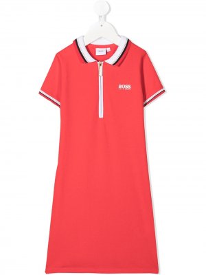 Платье-рубашка с воротником поло BOSS Kidswear. Цвет: красный