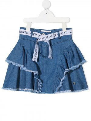Джинсовая юбка с оборками Alberta Ferretti Kids. Цвет: синий